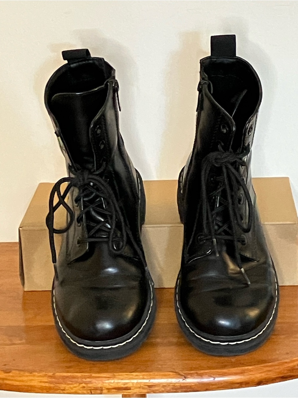 Torrid Size 7WW Black Faux Leather Lace up Combat Boots w side zipper
